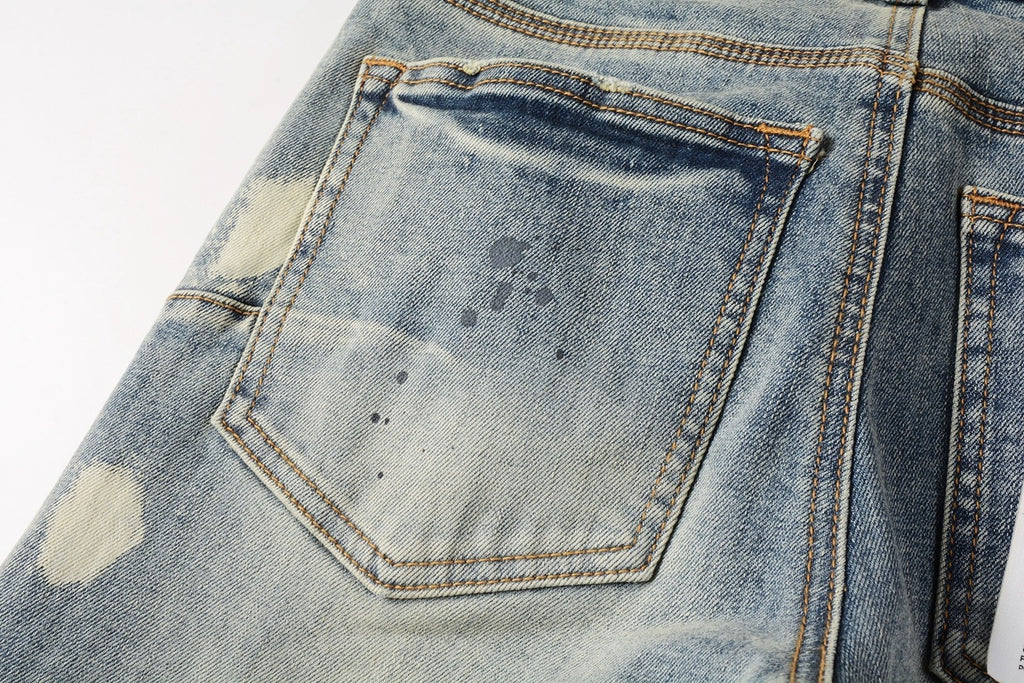 Men's Distressed Light Blue Graffiti Skinny Jeans with Ripped Holes & Button Fly
