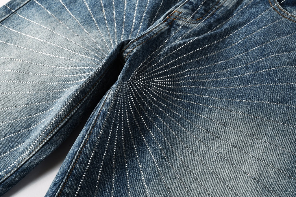 Distressed Blue Baggy Rhinestones Loose Ripped Jeans | Trendy Streetwear Denim