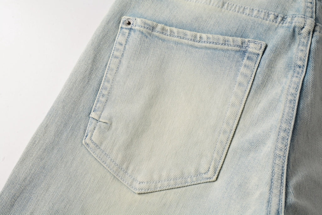 Men's Light Wash Minimal Embroidered Skinny Jeans - Stretch Denim