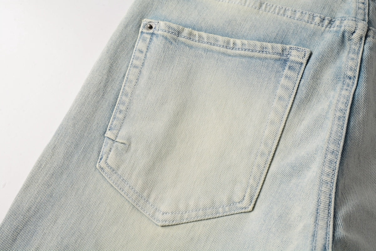 Men's Light Wash Minimal Embroidered Skinny Jeans - Stretch Denim
