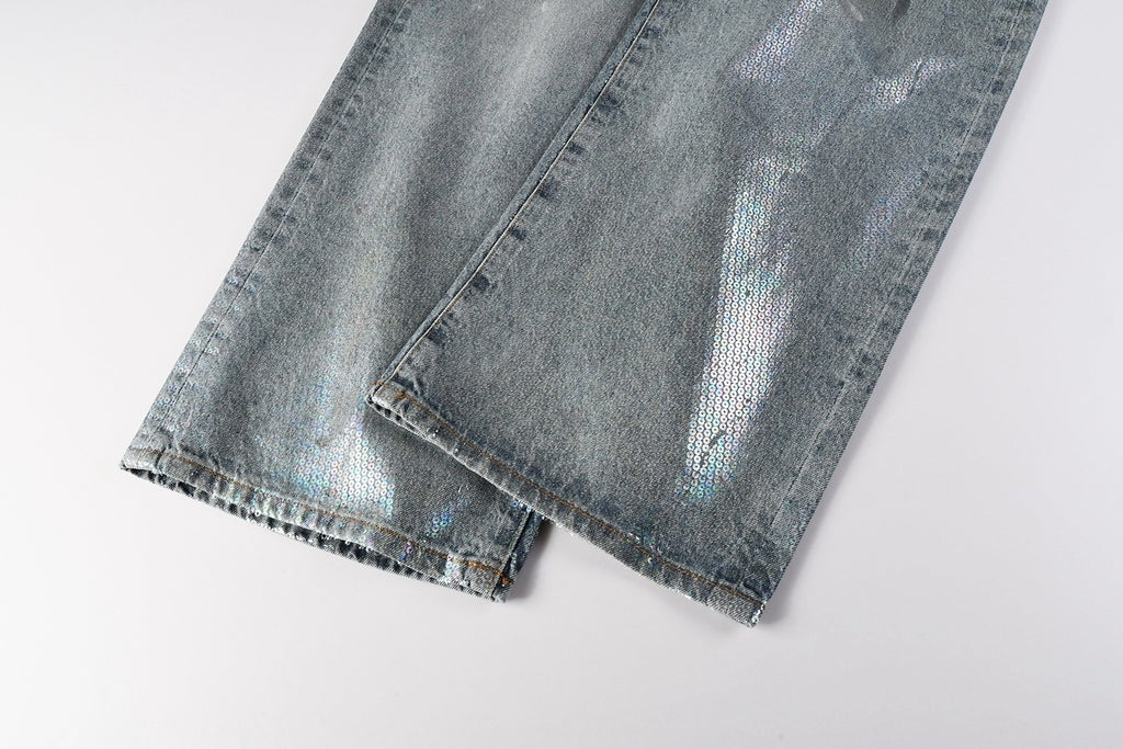 Men's & Women's Distressed Blue Baggy Jeans with Graffiti Design & Stretch Fit
