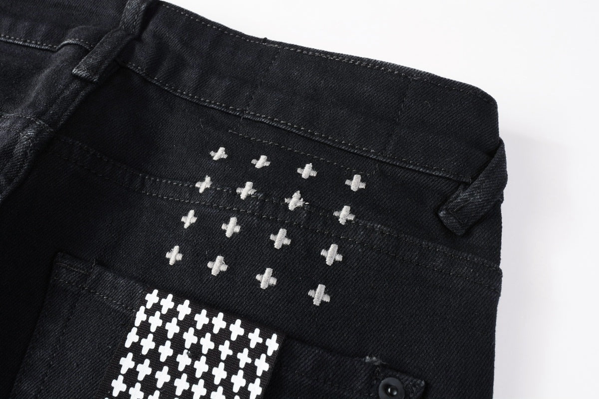 Men's Black Knee Slit Distressed Skinny Jeans - Stretch Denim