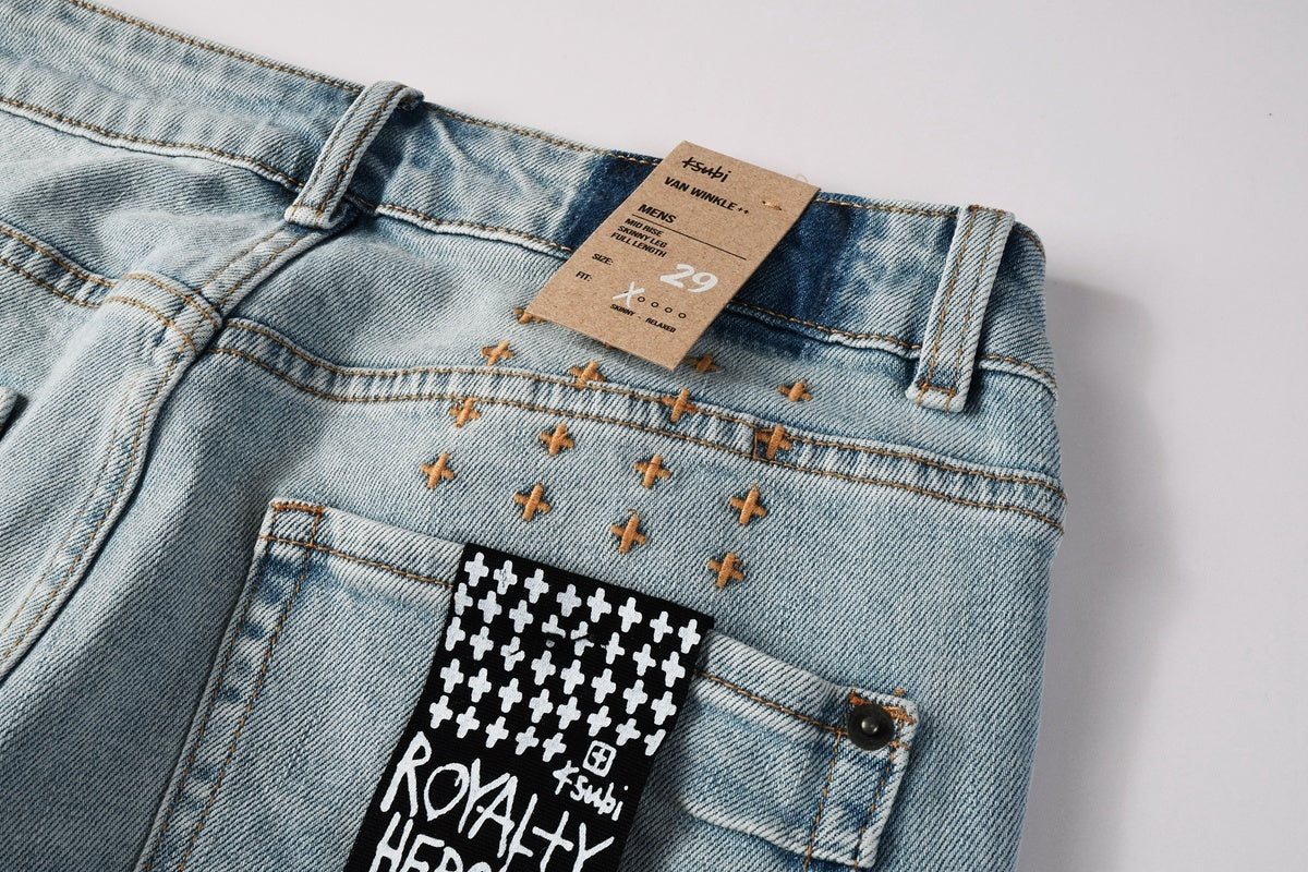 Men's Light Wash Distressed Skinny Jeans - Slim Streetwear Denim