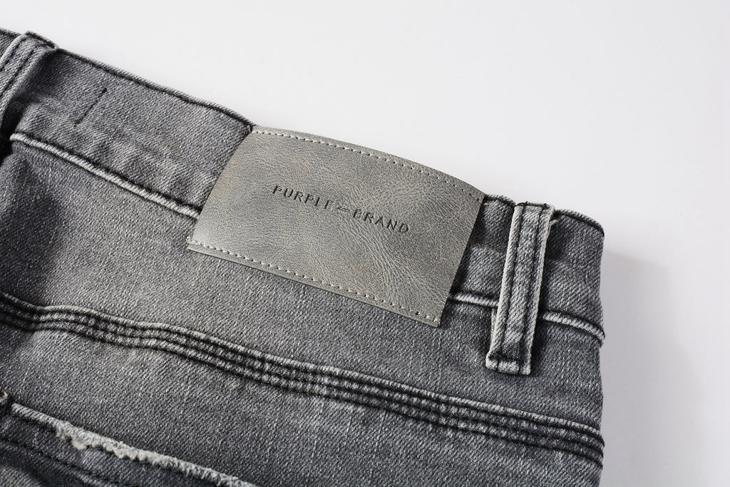 Men's Distressed Gray Graffiti Skinny Jeans with Ripped Holes & Button Fly