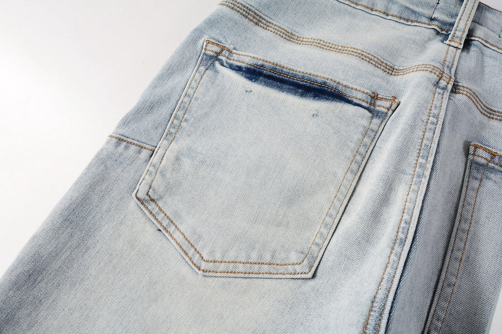 Men’s Slim Fit Light Blue Distressed Stretch Denim