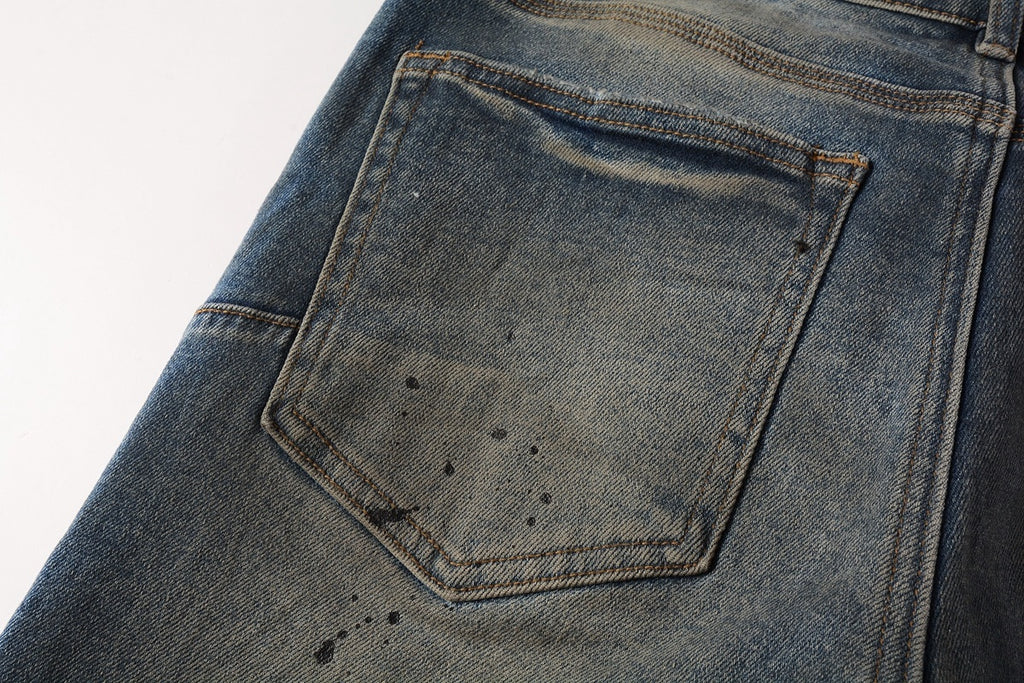 Men's High Street Distressed Blue Painted Dirty Slim Fit Ripped Jeans