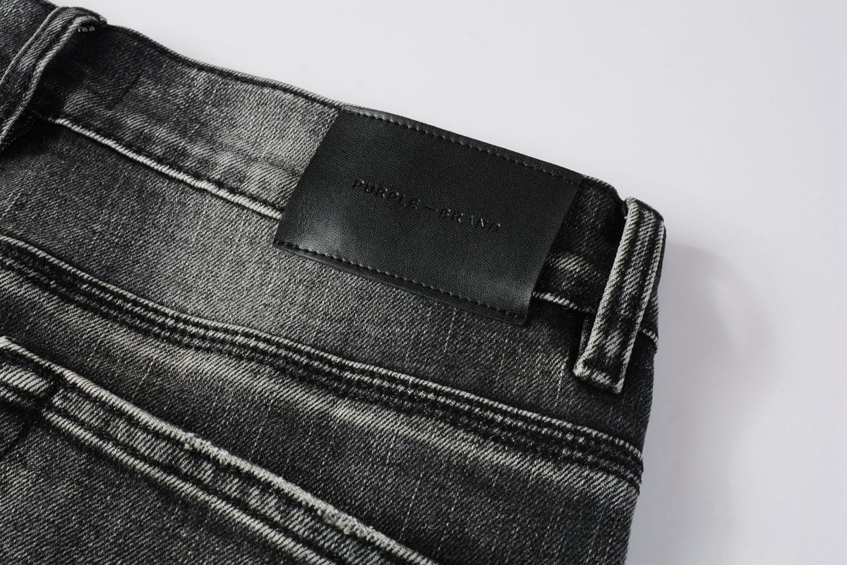 Men's Distressed Ash Gray Skinny Jeans with Ripped Holes & Button Fly