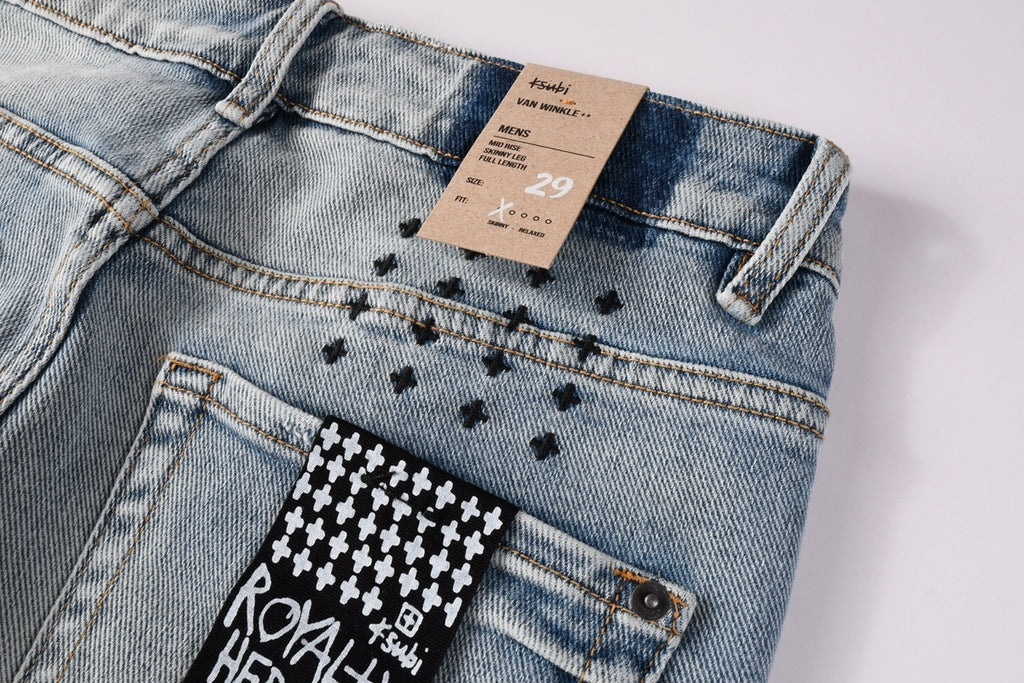 Men’s Light Wash Biker Skinny Jeans - Distressed Street Denim