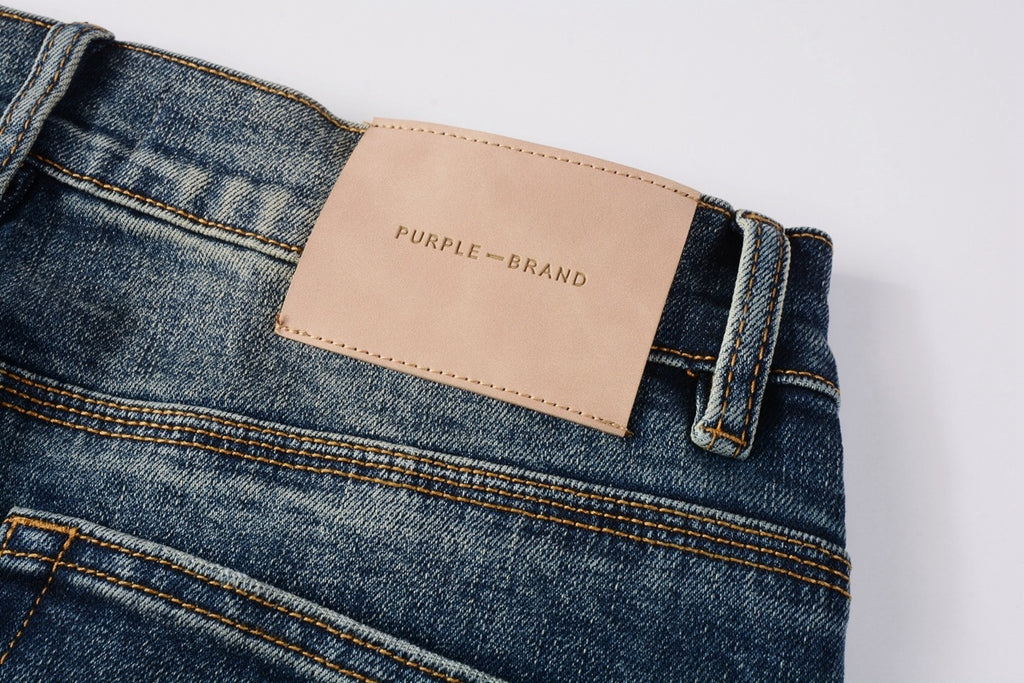 Men's Distressed Dark Blue Skinny Jeans with Button Fly & Ripped Detailing