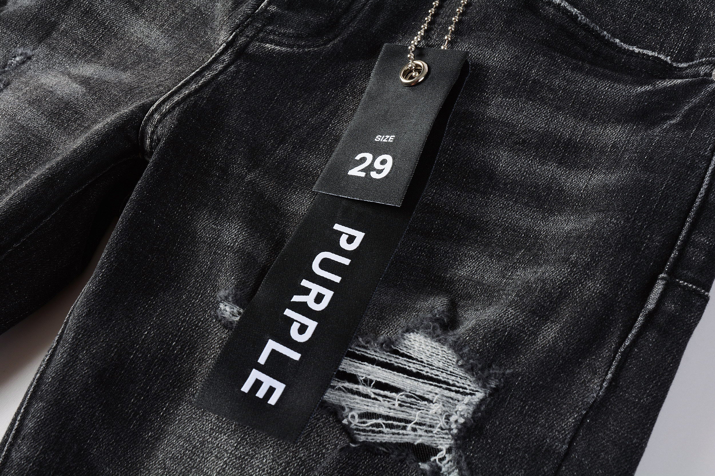 Men's Distressed Black Gray Skinny Jeans with Ripped Holes & Button Fly