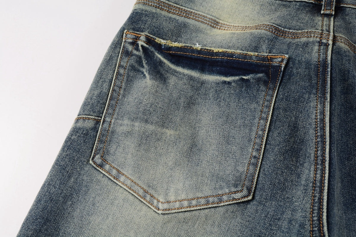 Men's Slim Fit High Street Distressed Blue Stretch Jeans