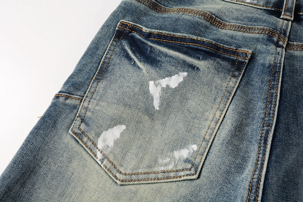 Men's High Street Distressed Blue Graffiti Stretch Skinny Ripped Jeans