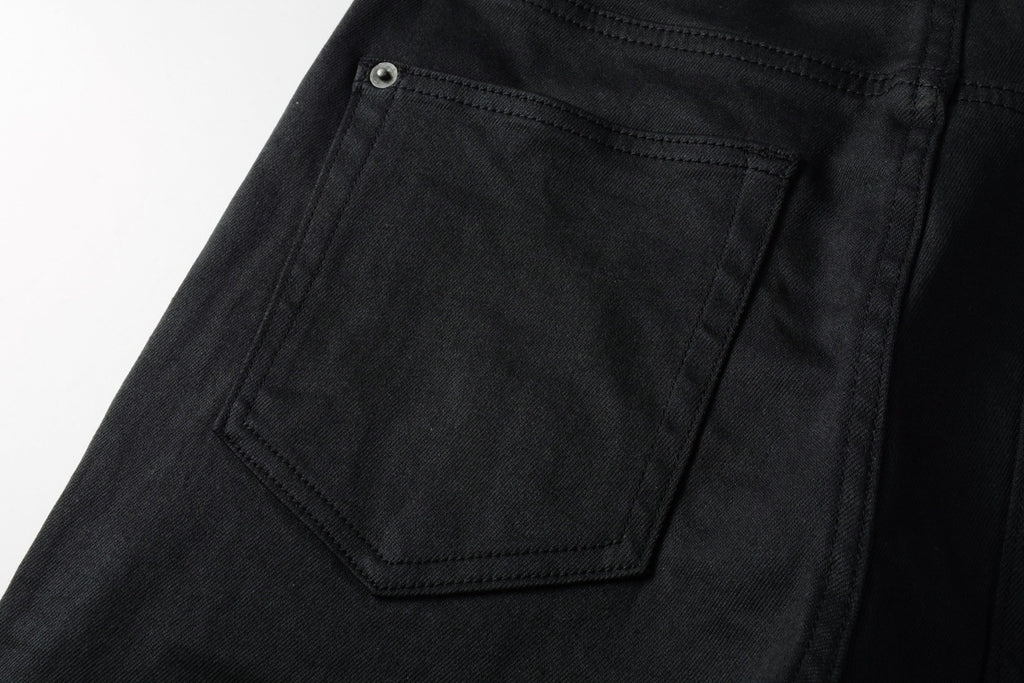 Men's Black Coated Embroidered Distressed Skinny Jeans - Stretch Denim