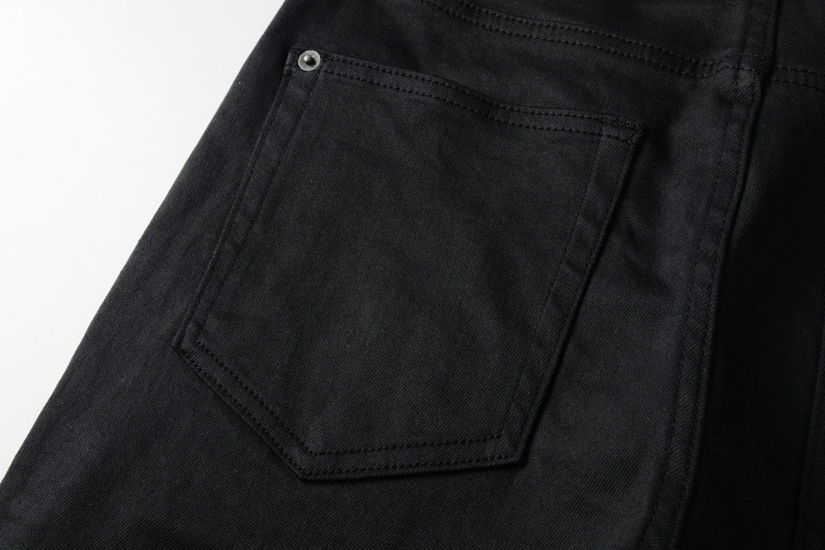 Men's Black Coated Embroidered Distressed Skinny Jeans - Stretch Denim