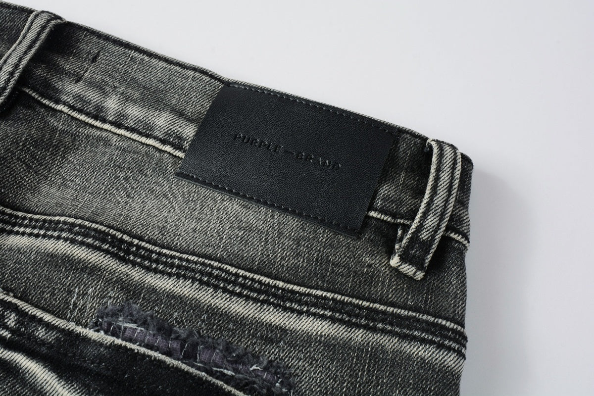 Men's High Street Distressed Ash Gray Skinny Jeans with Ripped Holes & Button Fly
