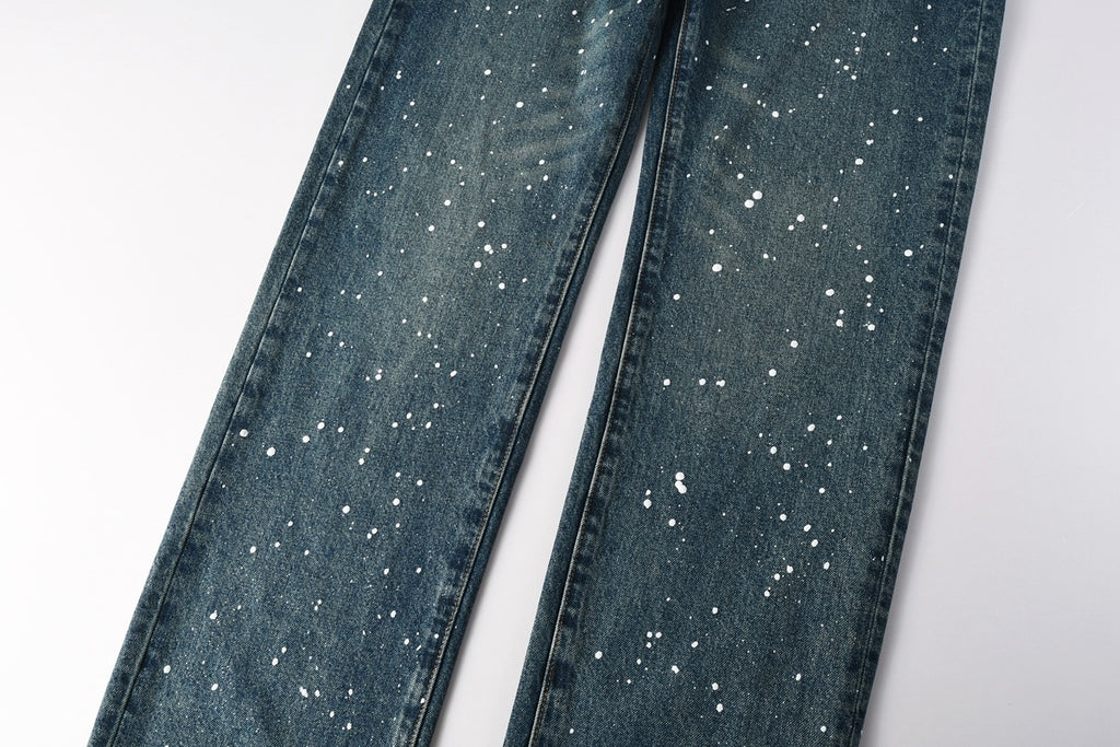 Distressed Blue Baggy Graffiti Loose Ripped Jeans | Trendy Streetwear Denim