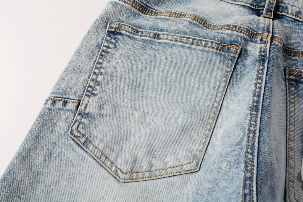 Men's High Street Slim Fit Distressed Blue Stretch Ripped Jeans