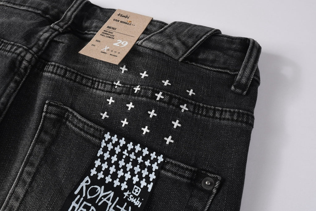 Men’s Black Washed Skinny Jeans - Knee Ripped Streetwear Denim