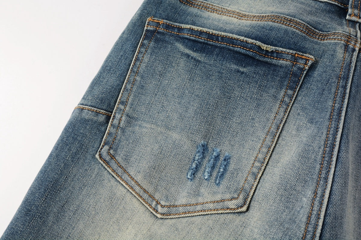 Men's Distressed Slim Fit Dark Blue Stretch Skinny Ripped Jeans