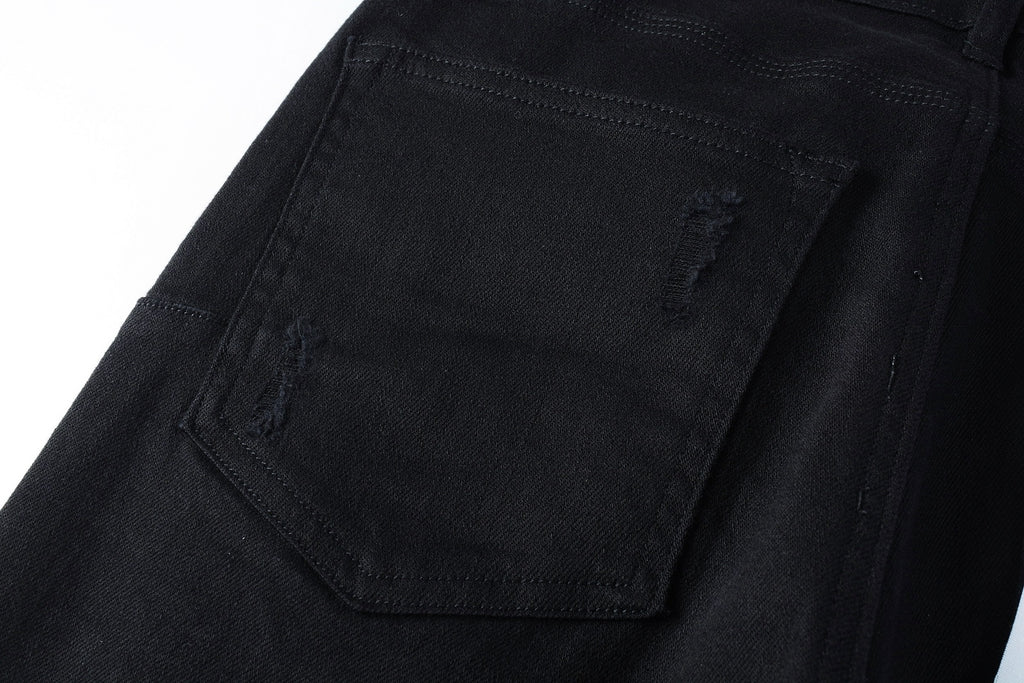 Slim Fit Street Style Denim Black Ripped Jeans For Men