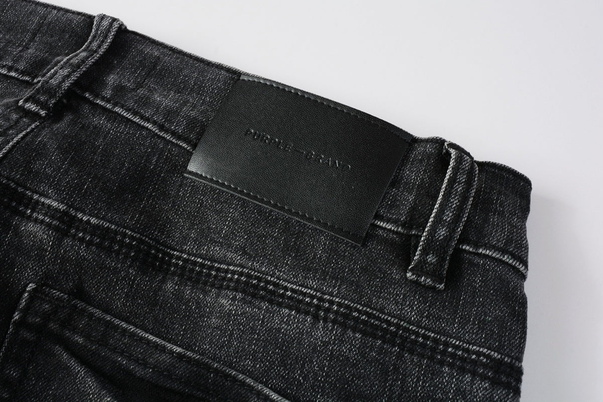 American Vintage Men's Distressed Dark Gray Skinny Jeans with Spray Paint & Ripped Holes