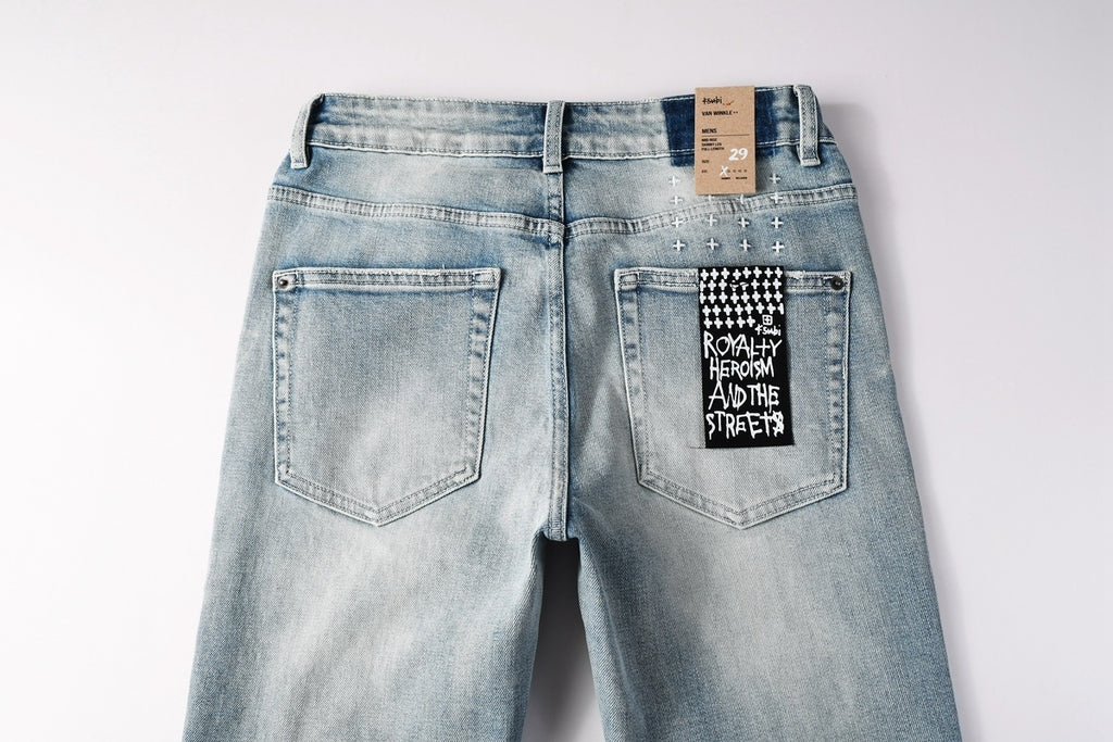 Men's Light Wash Slim Skinny Jeans - Vintage Streetwear Denim