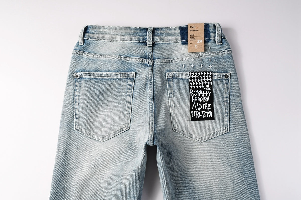 Men's Light Wash Slim Skinny Jeans - Vintage Streetwear Denim