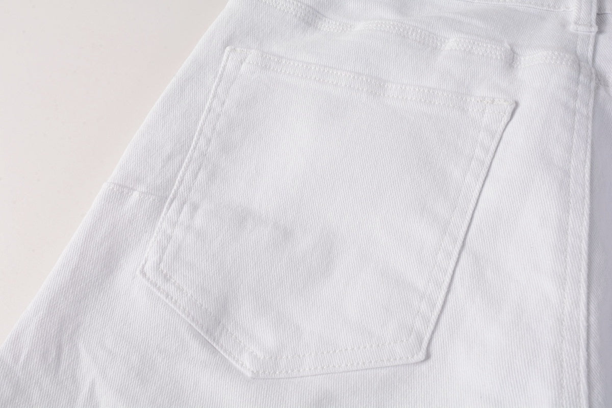 Men’s White Slim Fit Ripped Street Style Distressed Denim Jeans