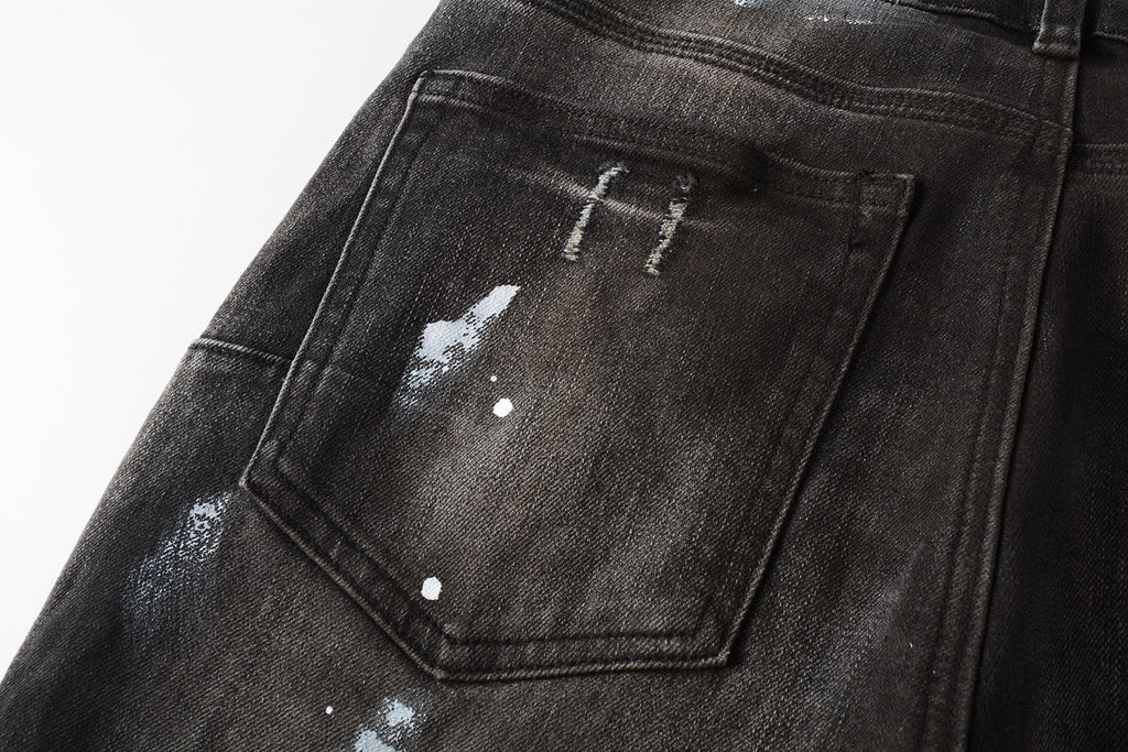Men's High Street Distressed Damaged Holes Stretch Slim Fit Spray Painted Ripped Jeans