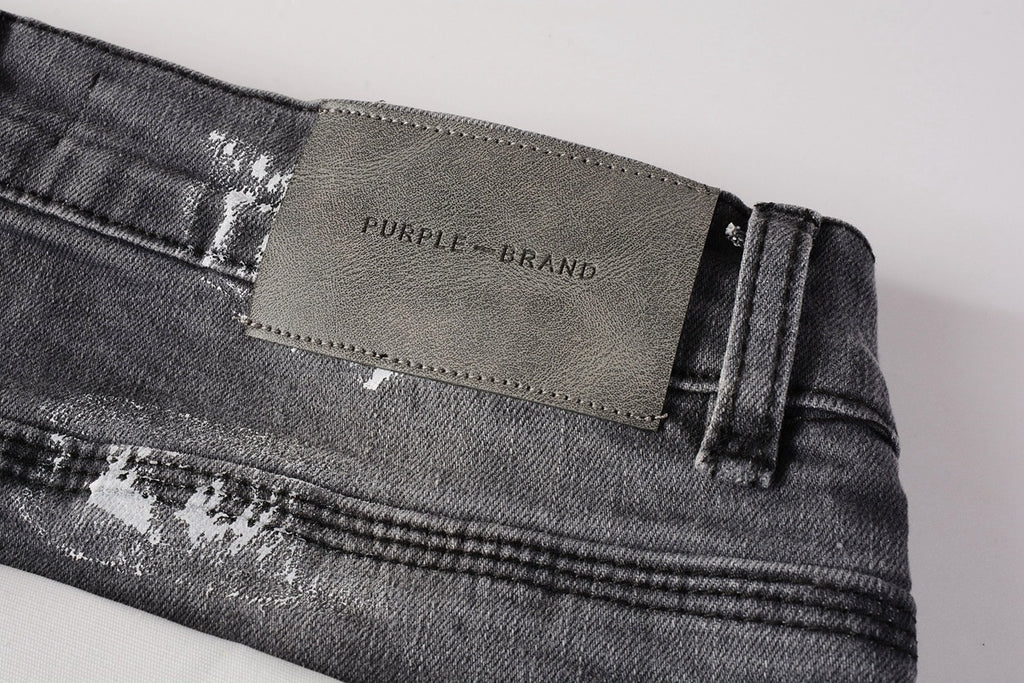 Men's Slim Fit Distressed Gray Damaged Holes Graffiti Stretch Ripped Jeans
