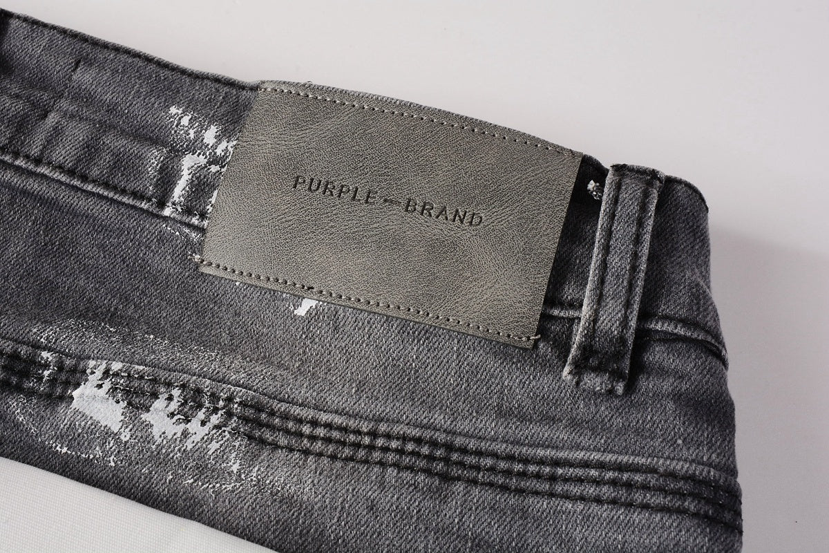 Men's Slim Fit Distressed Gray Damaged Holes Graffiti Stretch Ripped Jeans