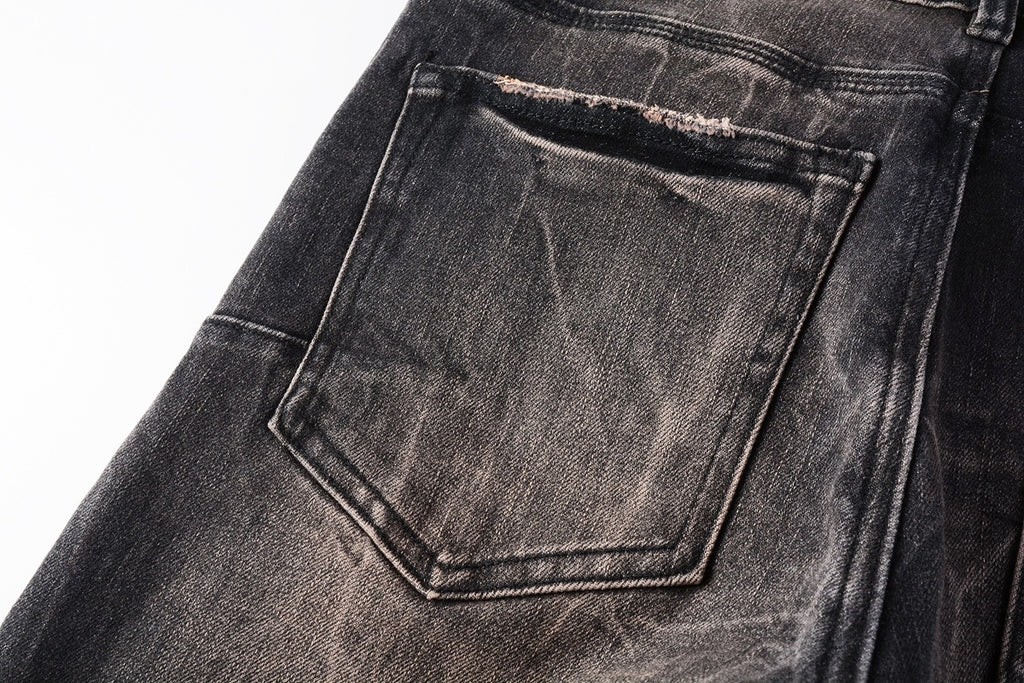 Men's High Street Distressed Vintage Gray Stretch Ripped Jeans