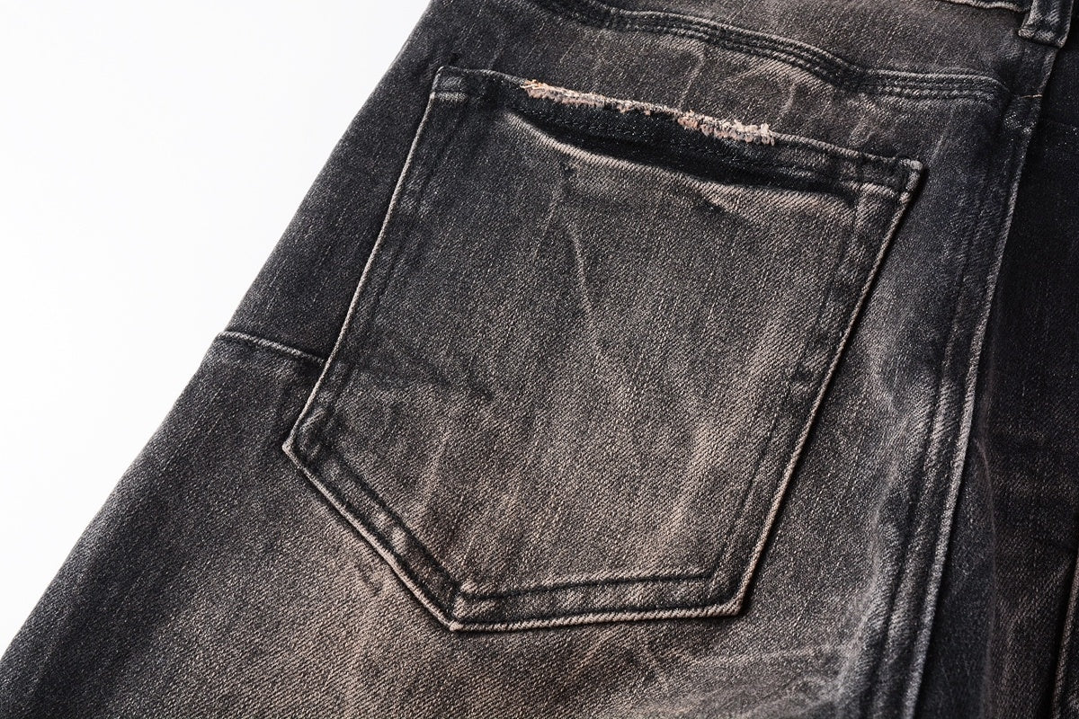 Men's High Street Distressed Vintage Gray Stretch Ripped Jeans