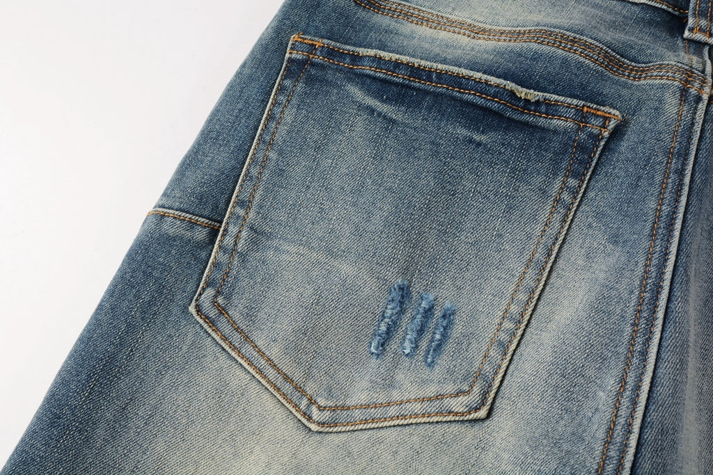 Men's Distressed Blue Stretch Skinny  Ripped Jeans Slim Fit Denim