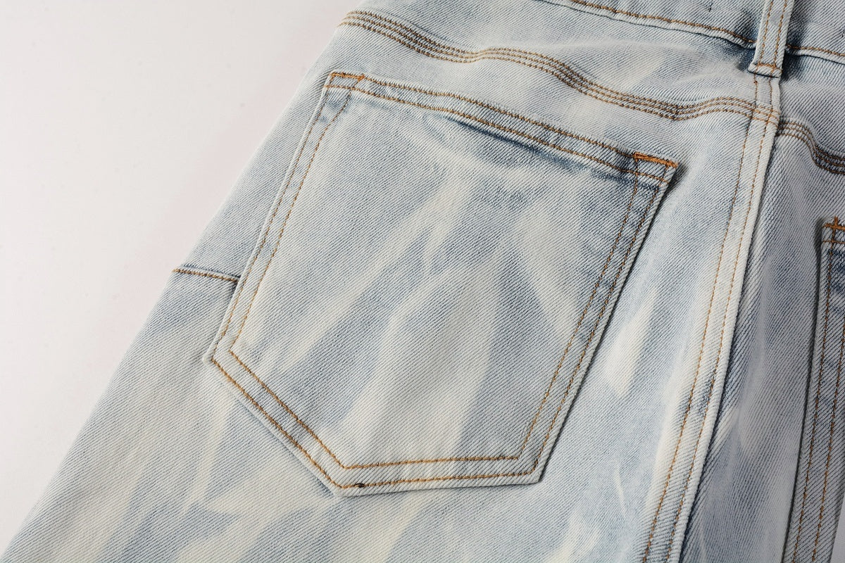 Men's High Street Distressed Washed Light Blue Stretch Slim Fit Ripped Jeans