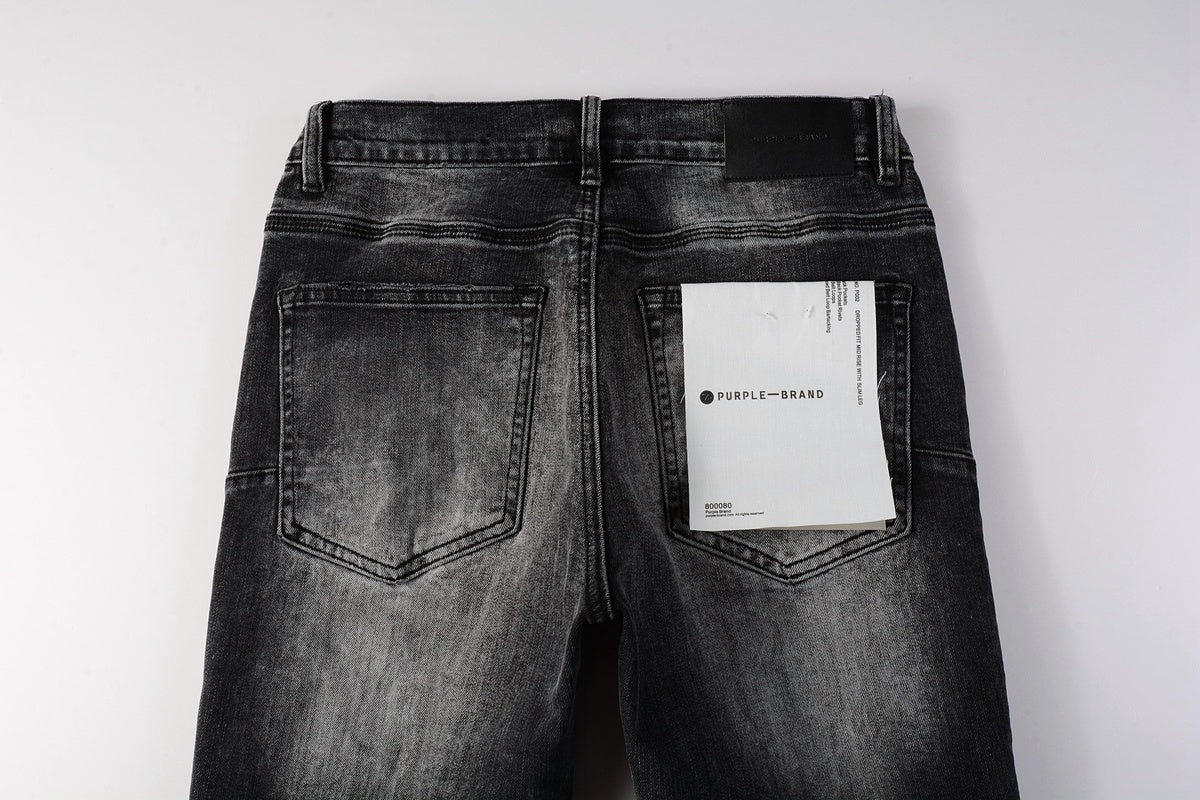 Men's High Street Distressed Black Gray Simple Stretch Slim Fit Ripped Jeans