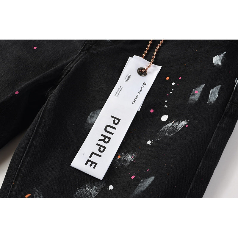 Men's Black Paint Splatter Distressed Skinny Jeans | Streetwear Ripped Slim Fit Denim Pants