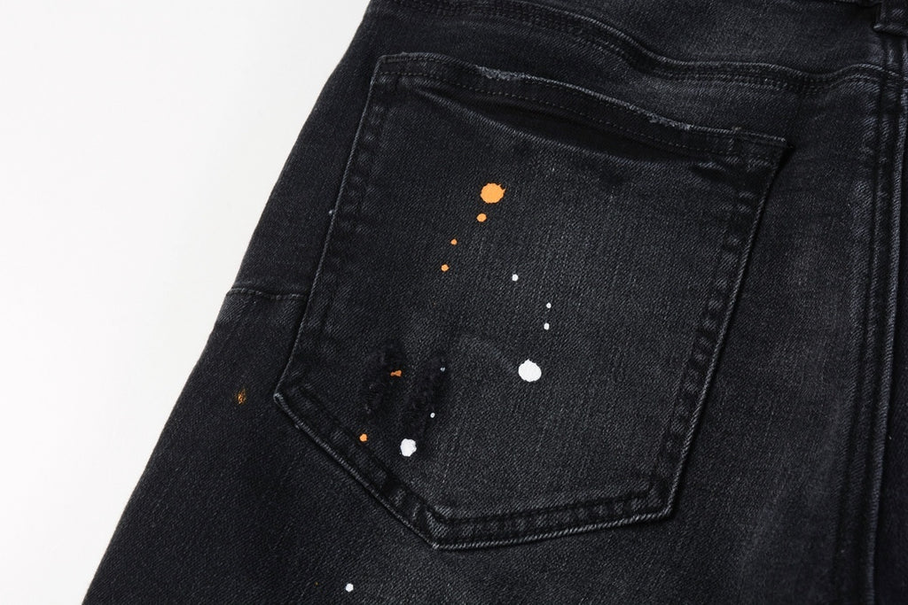 Men's Streetwear Slim Fit Distressed Black Damaged Holes Stretch Ripped Jeans