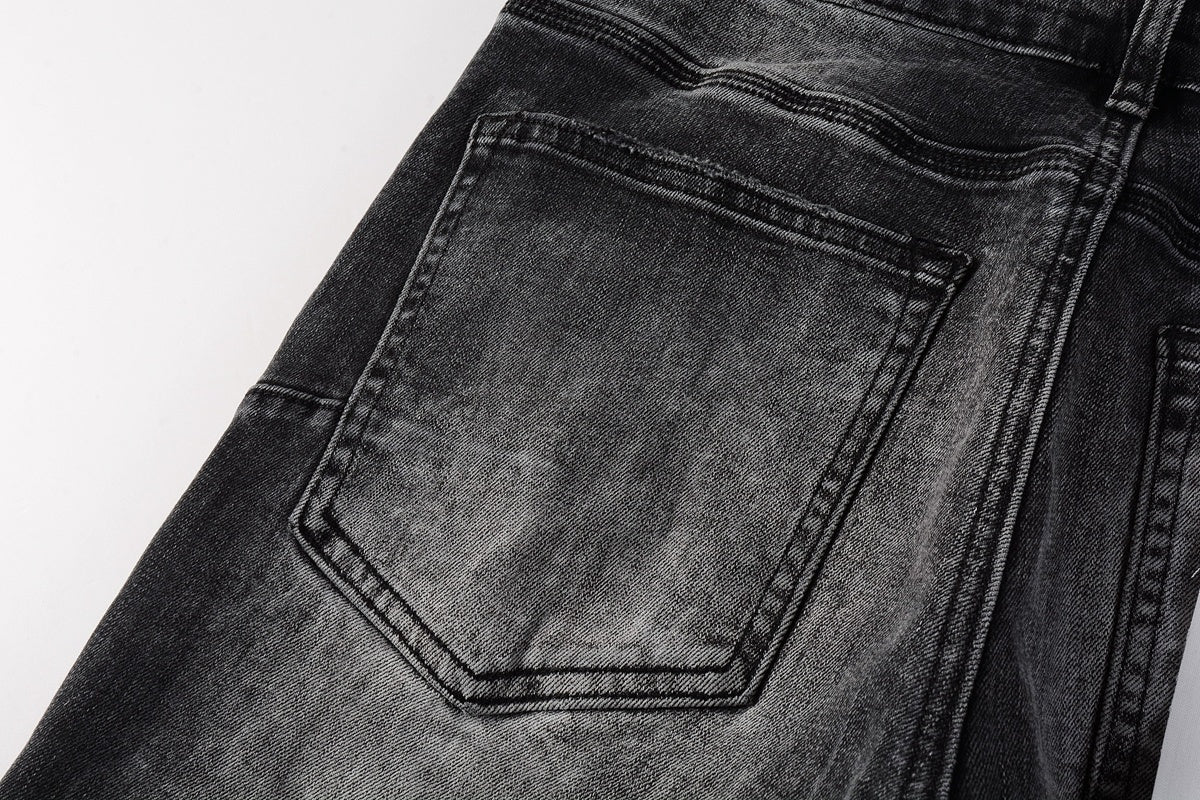 Men's High Street Distressed Black Gray Simple Stretch Slim Fit Ripped Jeans