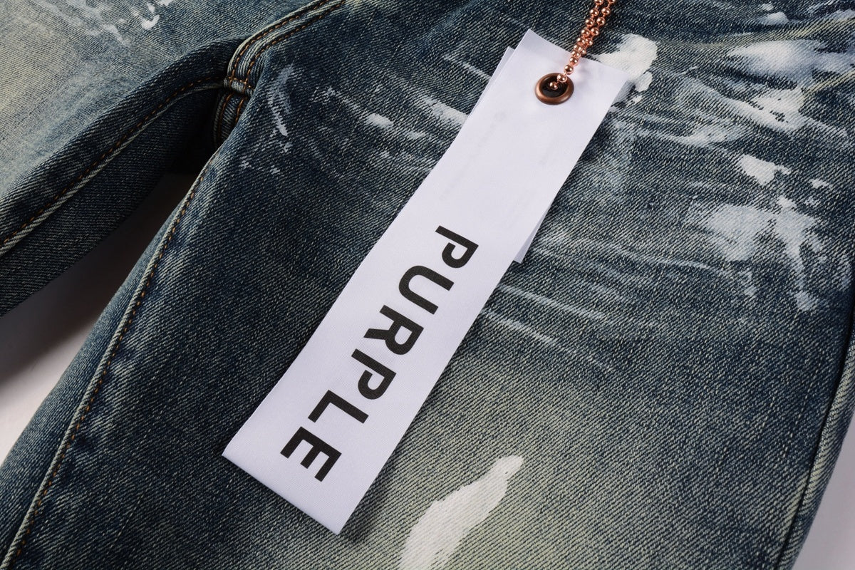 Men's High Street Distressed Blue Graffiti Stretch Skinny Ripped Jeans