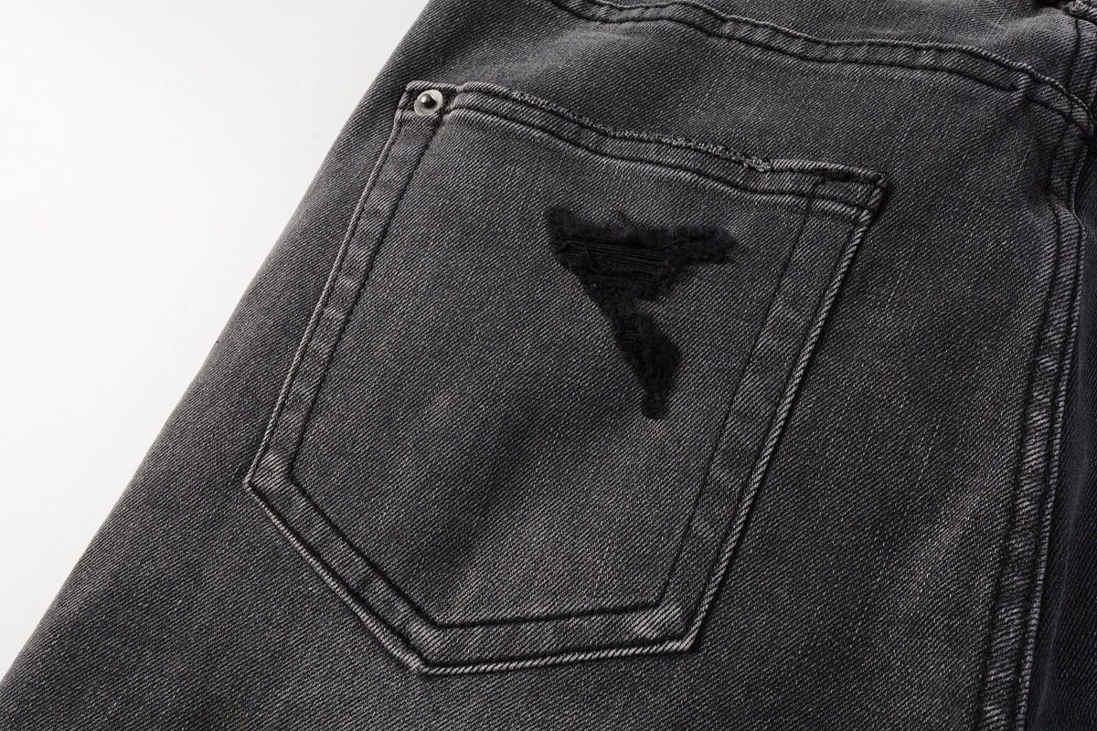 Men's Grey Wash Bandana Patch Distressed Skinny Jeans - Stretch Denim