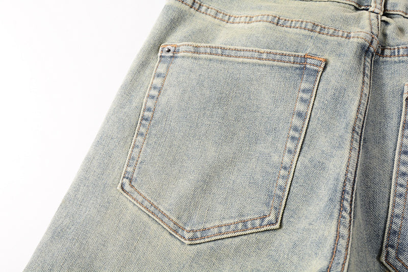 Men’s Vintage Light Wash Skull Print Skinny Jeans - Streetwear Denim Pants