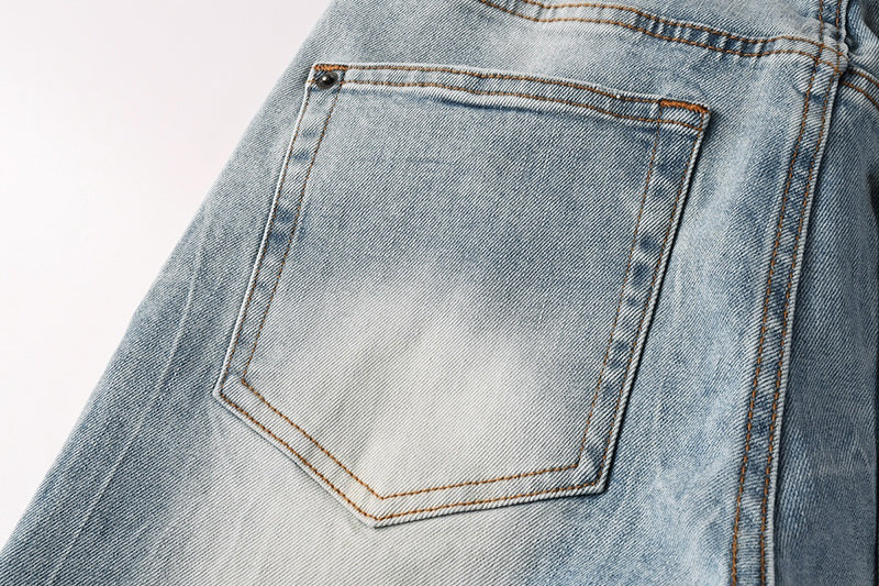 Men's Ksubi-Style Light Wash Rhinestone Logo Skinny Jeans - Streetwear Denim