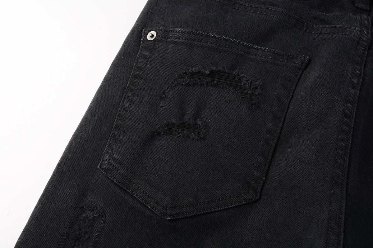 Men's Black Subtle Distressed Skinny Jeans - Stretch Denim Pants