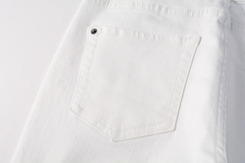 Men’s White Slim Fit Jeans Stretch Skinny Denim Pants Street Style Casual Trousers