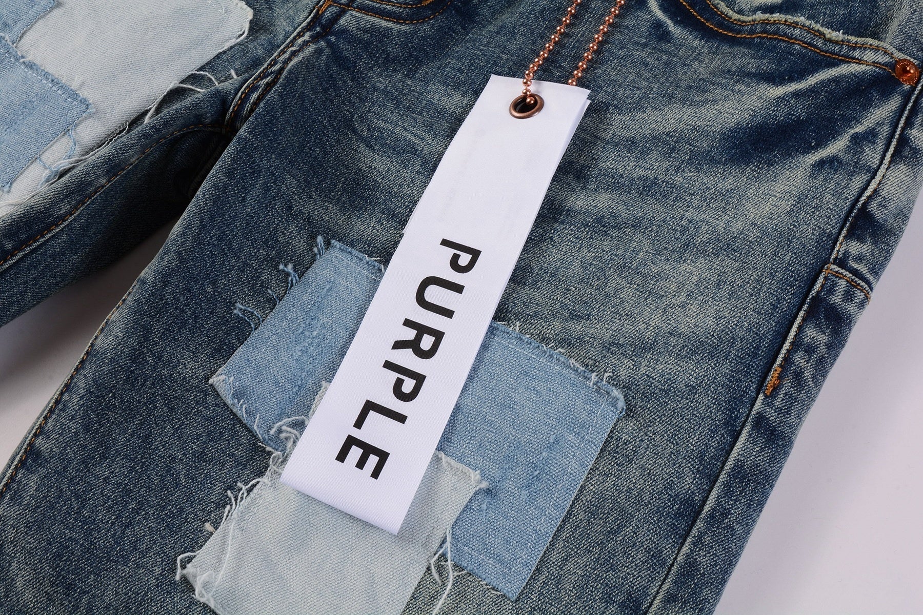 Men's Distressed Light Blue Patchwork Stretch Slim Fit Ripped Denim Jeans