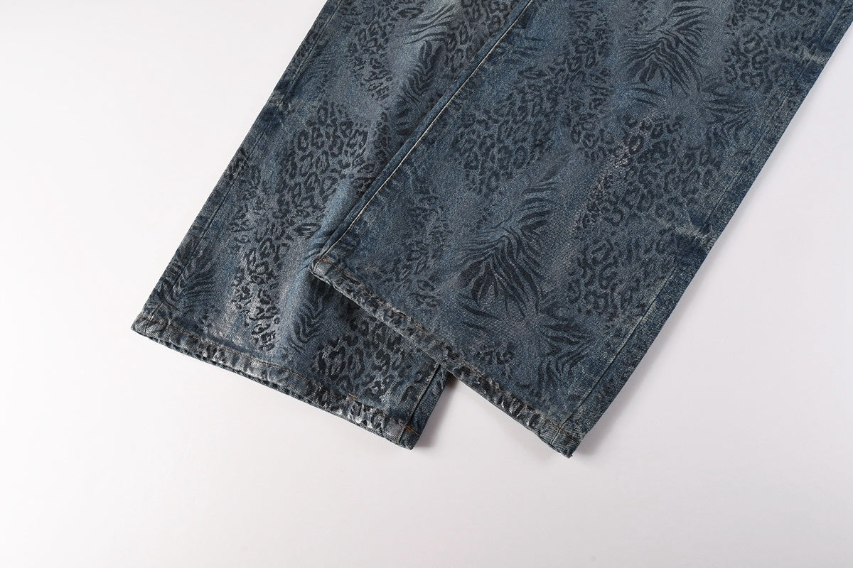 Men's Baggy Denim Jeans with Ripped Detailing, Stretch Fit & Wide Leg Design
