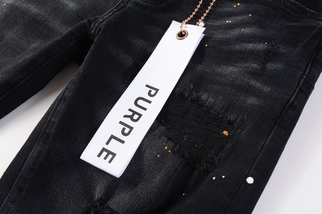 Men's Streetwear Slim Fit Distressed Black Damaged Holes Stretch Ripped Jeans