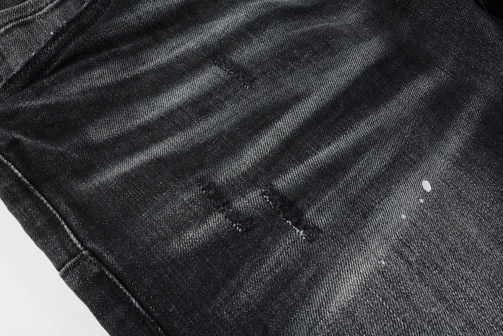Men's High Street Distressed Black Gray Stretch Slim Fit Ripped Jeans