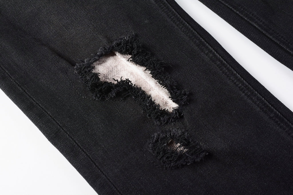 Men's Black Distressed Skinny Jeans - Ripped Stretch Denim Pants